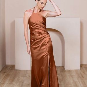 Revelry Bridesmaid Fallon Satin Copper Dress